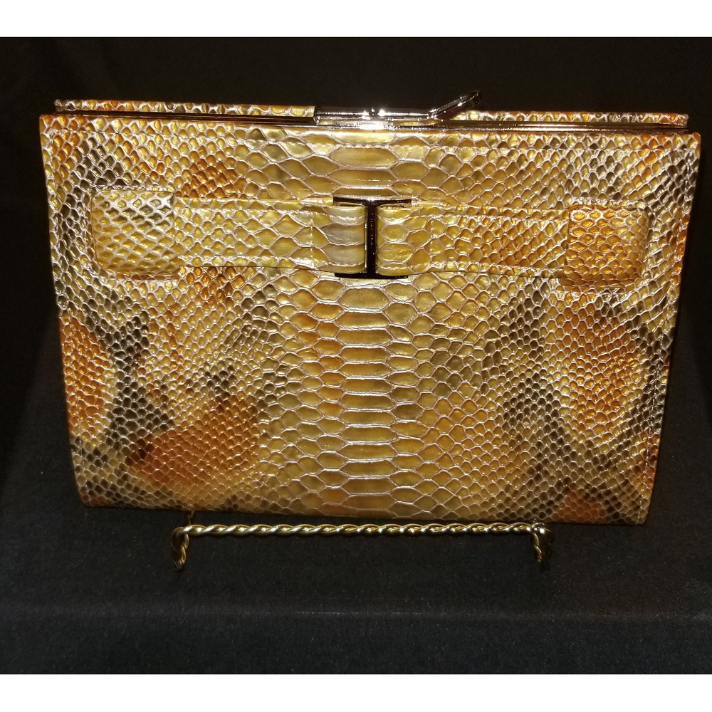 Abas Crocodile Printed Calfskin Clutch - Yellow